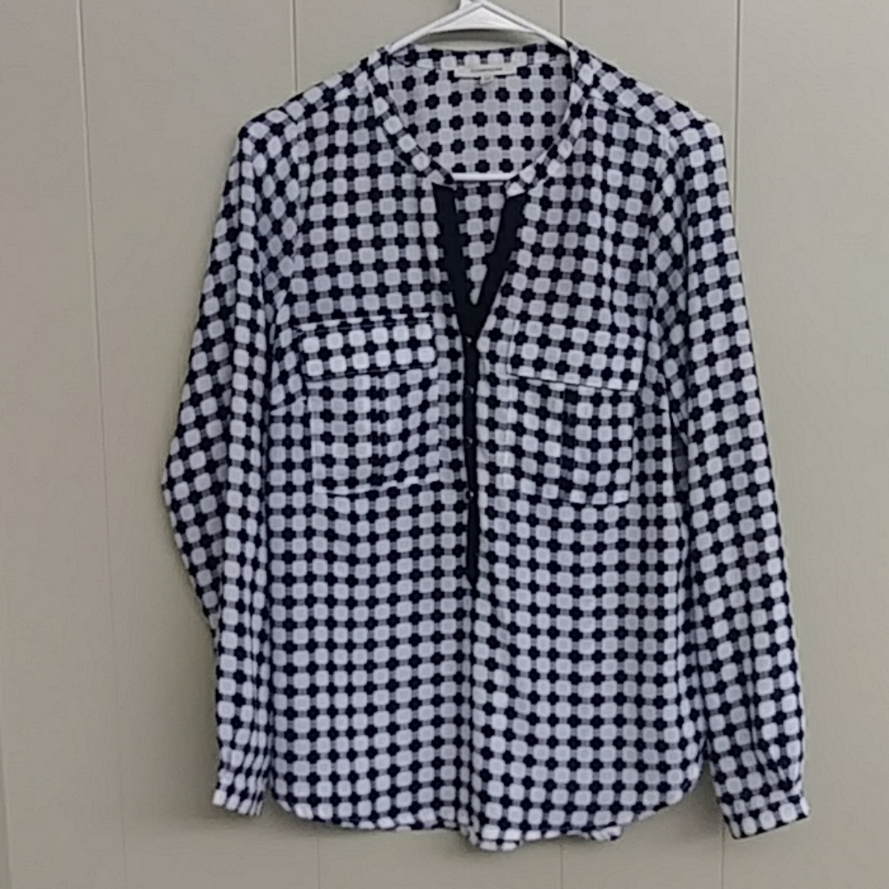 41 Hawthorn blue/white Plaid  long sleeve blouse Sz S